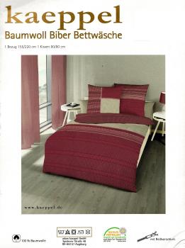 Kaeppel Biber Bettwäsche weinrot / grau - 155 x 220 cm - Baumwolle - Übergröße